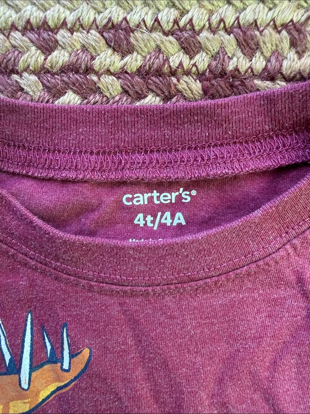 Carter's Maroon Long-Sleeve Tee with Orange Dino Graphic